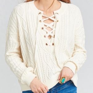 Show Me Your Mumu Cream Lace-up Sweater
